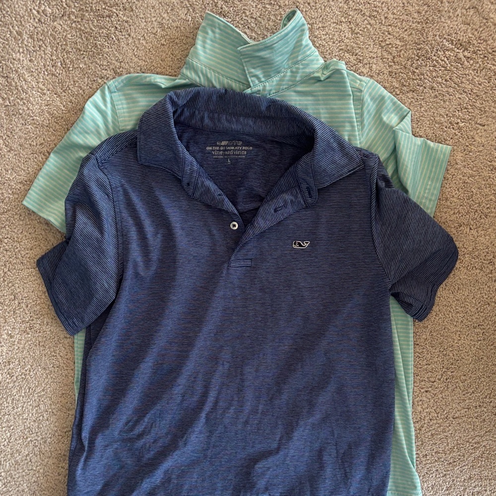 Vineyard Vines Boys' Navy & Mint Striped Polo Duo
